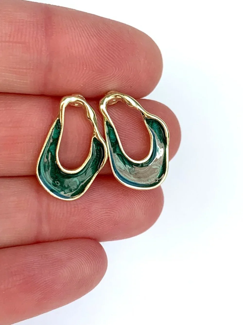 NEW~ Anthropologie Irregular Front Facing Green Hoop Earrings